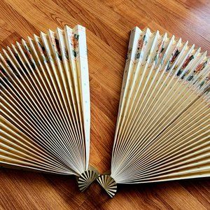Vintage Large Paper Fans - Pair - Made in Taiwan - Home Decor - 21" Long